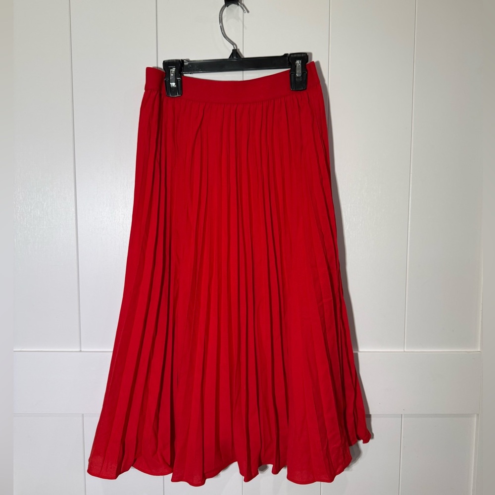 Red Chiffon Pleated Midi A-Line Elastic Waist Skirt S